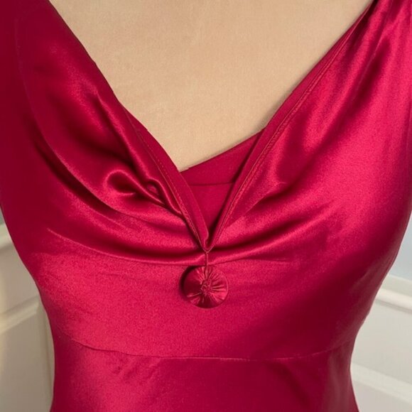 Vintage Ann Taylor 100% Silk Cowl Drape Neck Midi Slip Dress Red Satin XS/4P - Picture 5 of 10